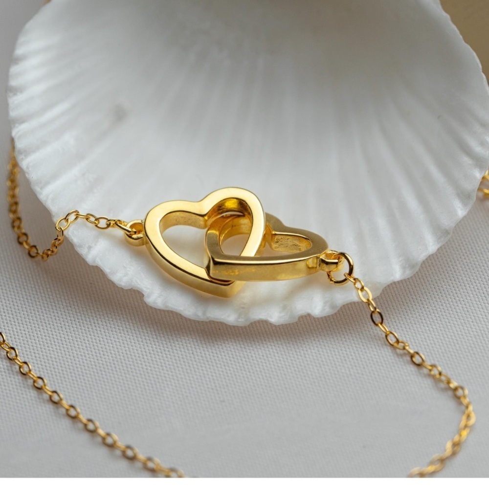 Charter Club 18K gold plated Double Heart Interlocking Necklace – Solid Silver